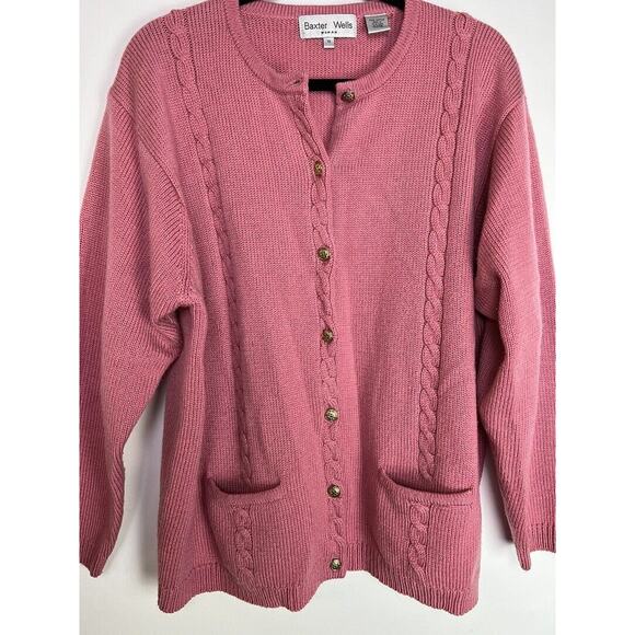 Baxter Wells Womens Pink Cable Knit Button Cardigan Sweater With Pockets 1X - Picture 2 of 6
